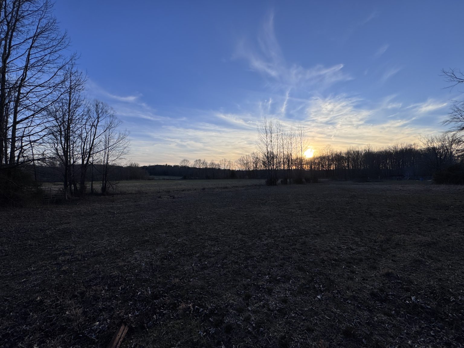 Rural field and sunset in West Tennessee showing peaceful country property near Jackson TN.